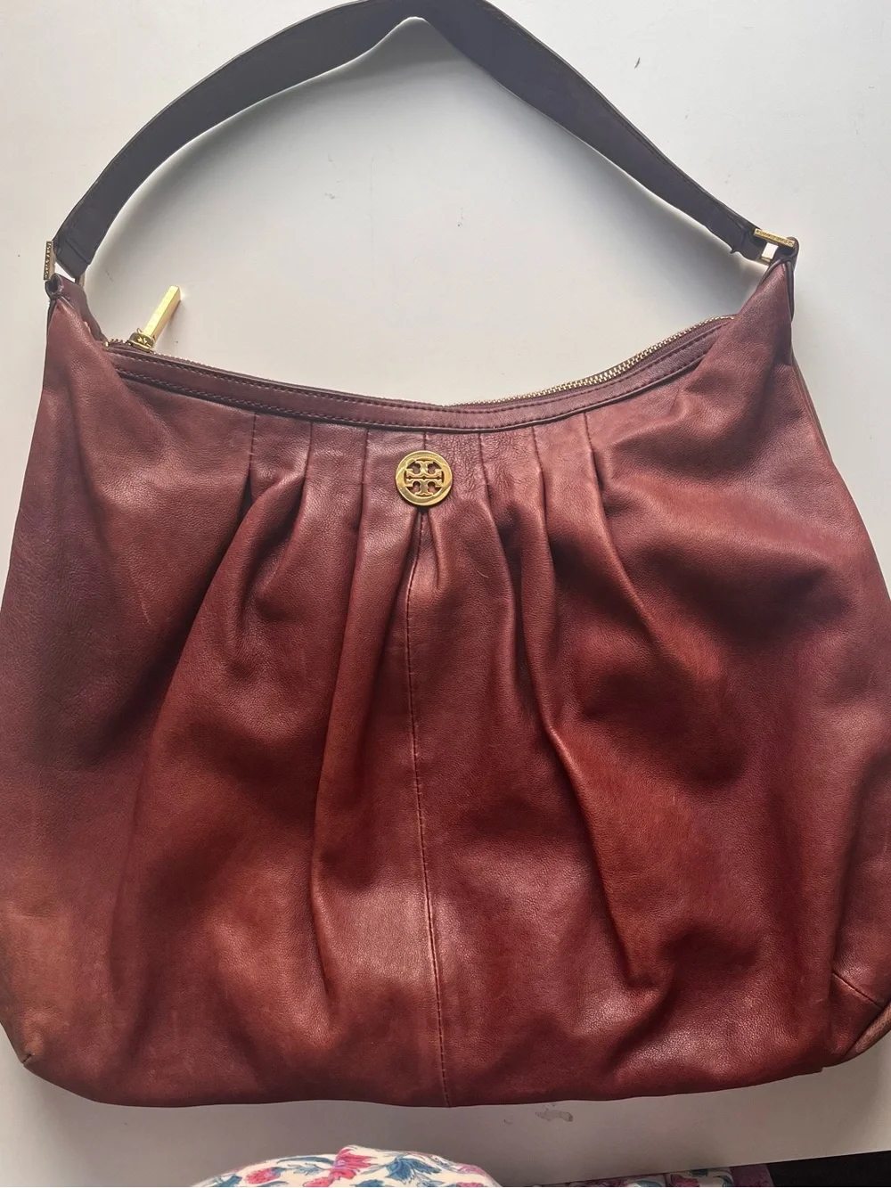Tory Burch Leather Hobo Style Bag - Burgundy Leather